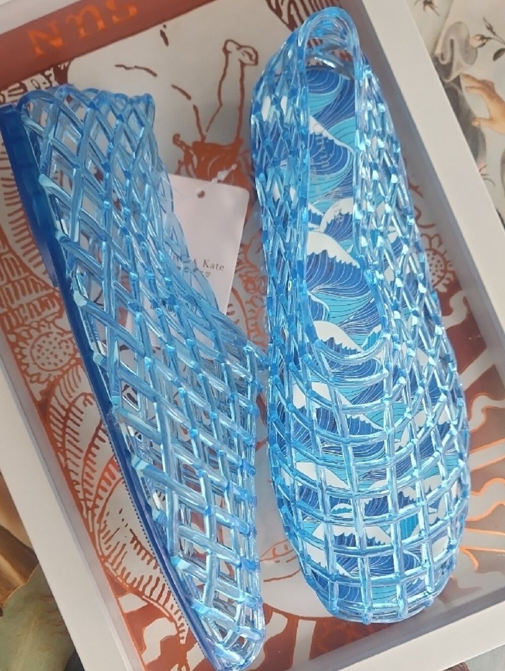 Olivia & Kate Blue Woven Jelly Mules - Women's Slip-On Clogs - Picture 3 of 10